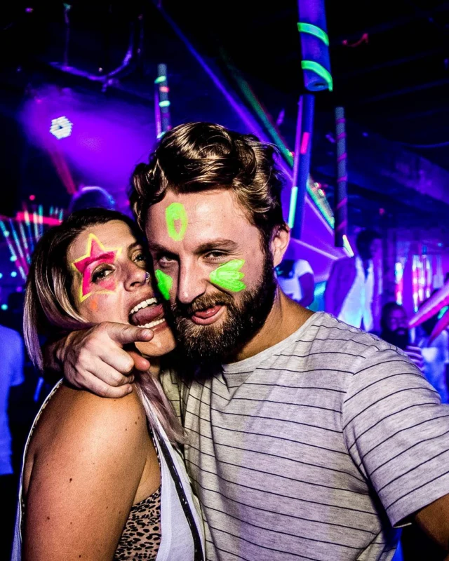 Nonsense GLOW Dance Party - July 2019 at The Basement. DJs: MP3PO & Skalaka. Facepainting by Brooke Creates. Photo by Oh Snap Kid.