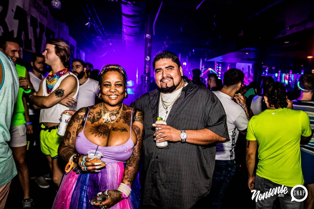 Nonsense GLOW Dance Party - July 2019 at The Basement. DJs: MP3PO & Skalaka. Facepainting by Brooke Creates. Photo by Oh Snap Kid.