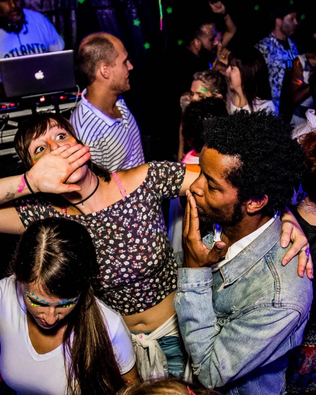 Nonsense GLOW Dance Party - July 2019 at The Basement. DJs: MP3PO & Skalaka. Facepainting by Brooke Creates. Photo by Oh Snap Kid.