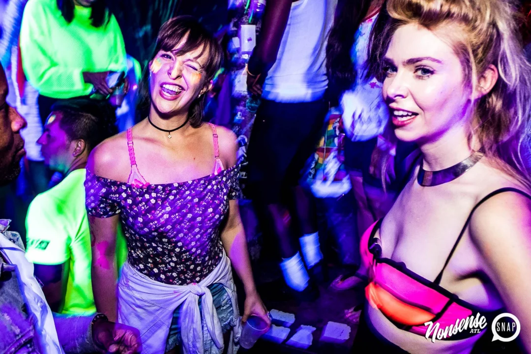 Nonsense GLOW Dance Party - July 2019 at The Basement. DJs: MP3PO & Skalaka. Facepainting by Brooke Creates. Photo by Oh Snap Kid.