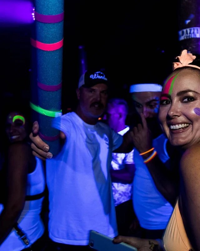 Nonsense GLOW Dance Party - July 2019 at The Basement. DJs: MP3PO & Skalaka. Facepainting by Brooke Creates. Photo by Oh Snap Kid.