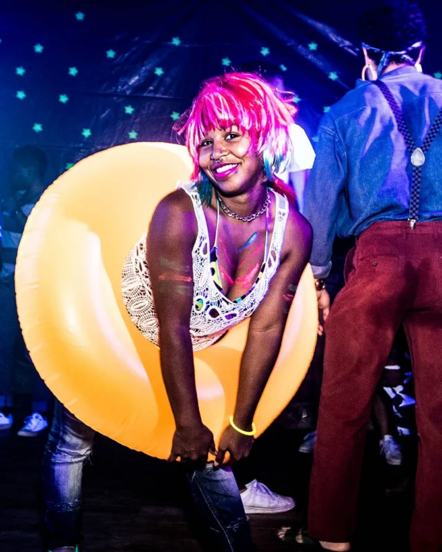 Nonsense GLOW Dance Party - July 2019 at The Basement. DJs: MP3PO & Skalaka. Facepainting by Brooke Creates. Photo by Oh Snap Kid.