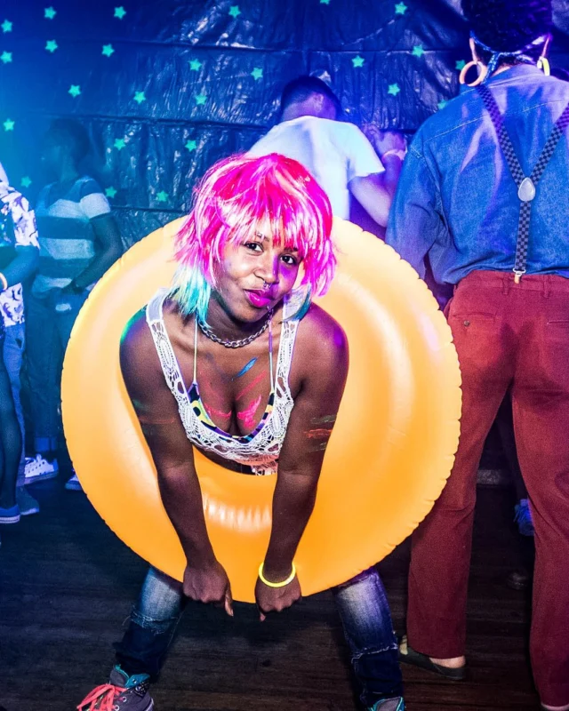 Nonsense GLOW Dance Party - July 2019 at The Basement. DJs: MP3PO & Skalaka. Facepainting by Brooke Creates. Photo by Oh Snap Kid.