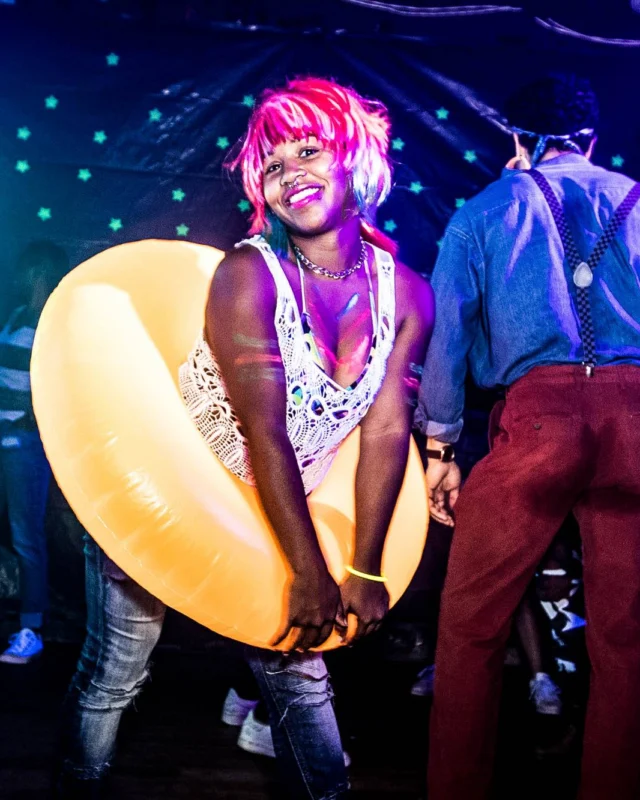 Nonsense GLOW Dance Party - July 2019 at The Basement. DJs: MP3PO & Skalaka. Facepainting by Brooke Creates. Photo by Oh Snap Kid.