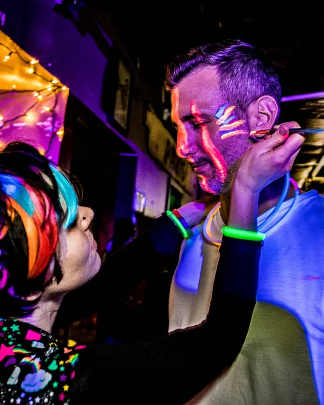 Nonsense GLOW Dance Party - July 2019 at The Basement. DJs: MP3PO & Skalaka. Facepainting by Brooke Creates. Photo by Oh Snap Kid.