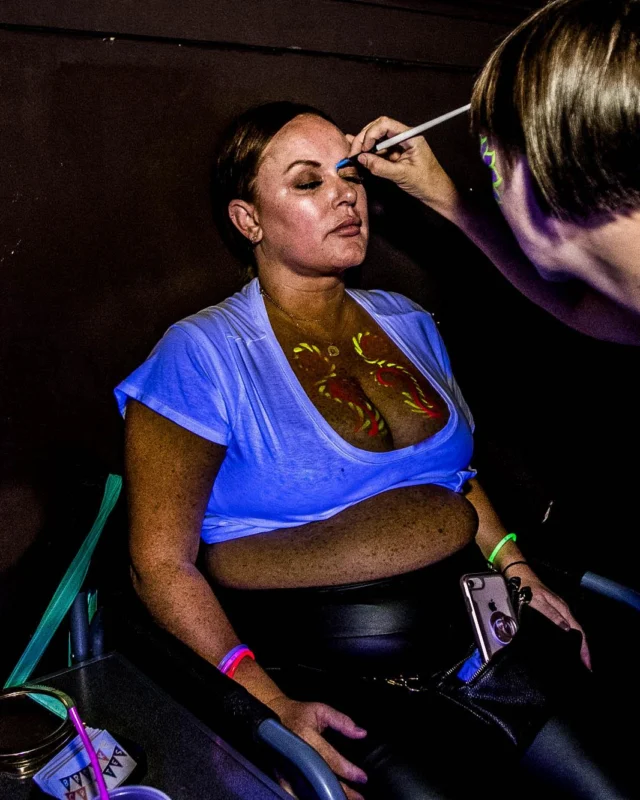 Nonsense GLOW Dance Party - July 2019 at The Basement. DJs: MP3PO & Skalaka. Facepainting by Brooke Creates. Photo by Oh Snap Kid.