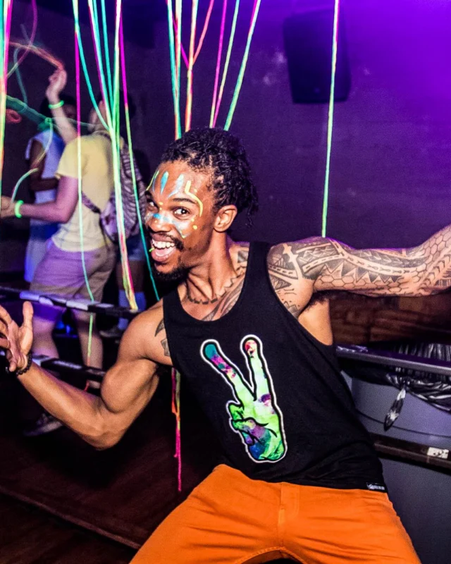 Nonsense GLOW Dance Party - July 2019 at The Basement. DJs: MP3PO & Skalaka. Facepainting by Brooke Creates. Photo by Oh Snap Kid.