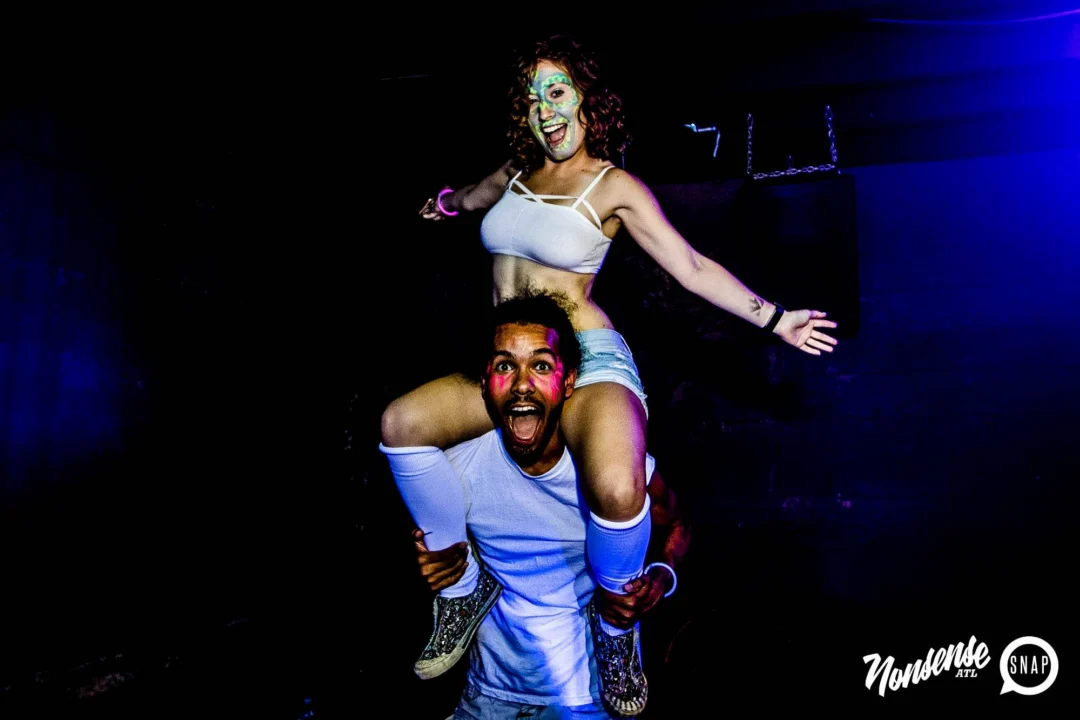 Nonsense GLOW Dance Party - July 2019 at The Basement. DJs: MP3PO & Skalaka. Facepainting by Brooke Creates. Photo by Oh Snap Kid.