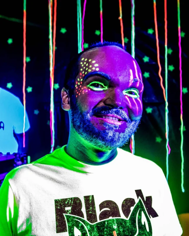 Nonsense GLOW Dance Party - July 2019 at The Basement. DJs: MP3PO & Skalaka. Facepainting by Brooke Creates. Photo by Oh Snap Kid.