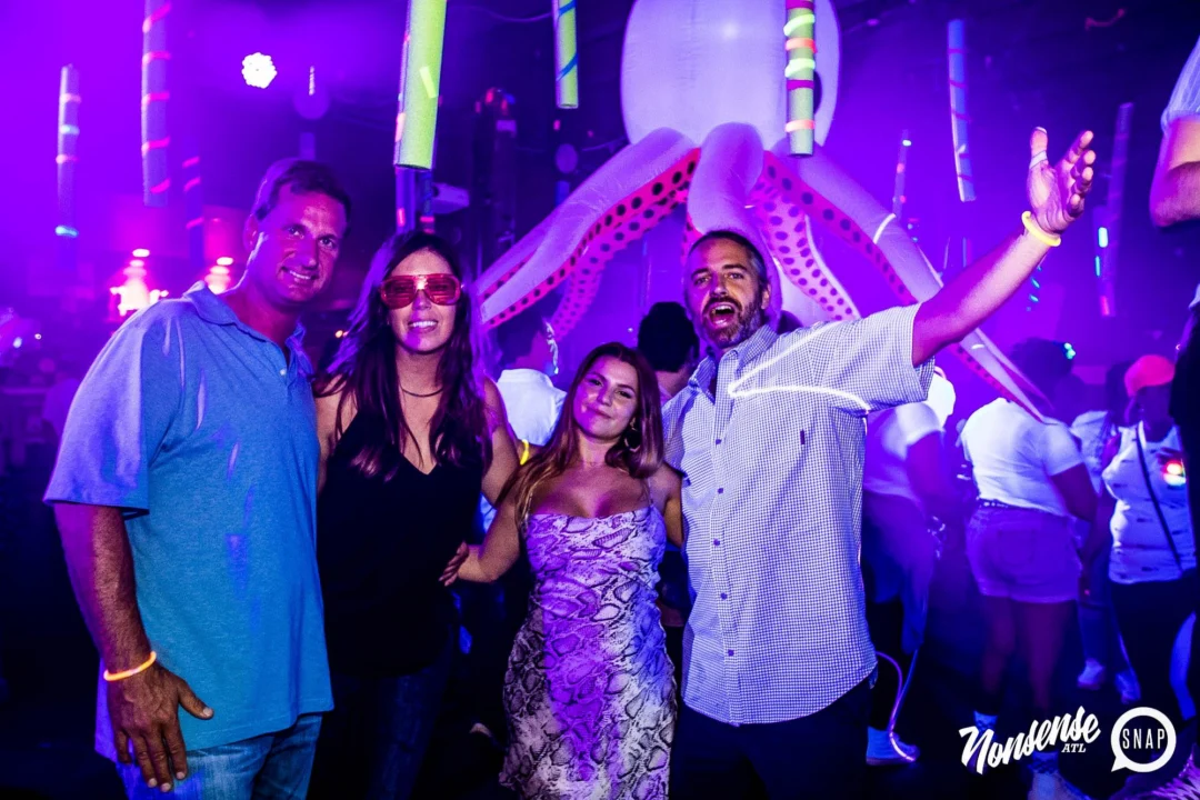 Nonsense GLOW Dance Party - July 2019 at The Basement. DJs: MP3PO & Skalaka. Facepainting by Brooke Creates. Photo by Oh Snap Kid.