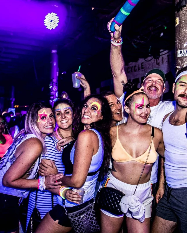 Nonsense GLOW Dance Party - July 2019 at The Basement. DJs: MP3PO & Skalaka. Facepainting by Brooke Creates. Photo by Oh Snap Kid.