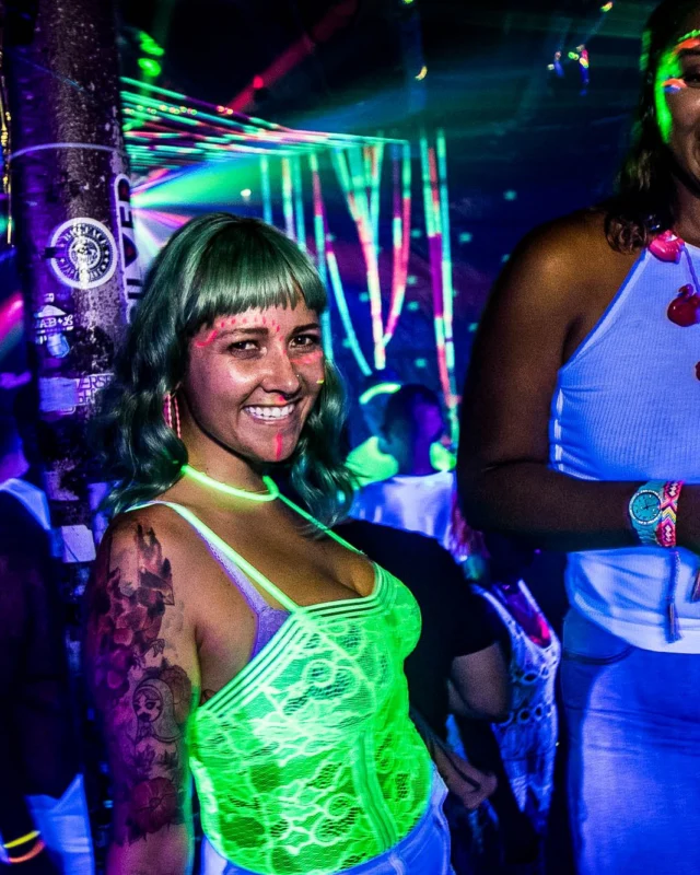 Nonsense GLOW Dance Party - July 2019 at The Basement. DJs: MP3PO & Skalaka. Facepainting by Brooke Creates. Photo by Oh Snap Kid.