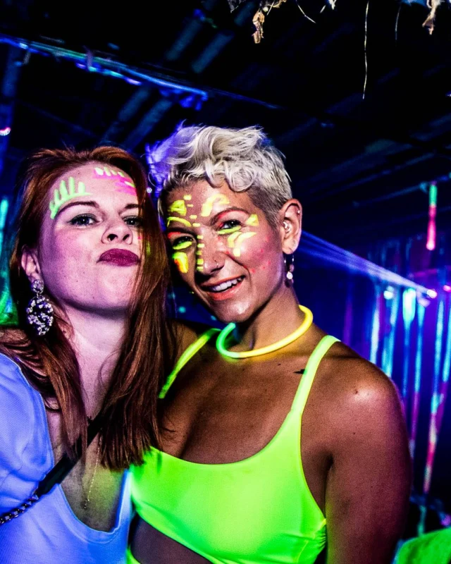 Nonsense GLOW Dance Party - July 2019 at The Basement. DJs: MP3PO & Skalaka. Facepainting by Brooke Creates. Photo by Oh Snap Kid.