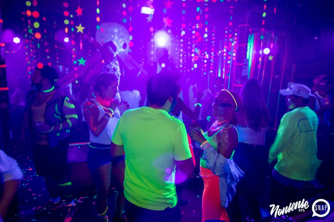 Nonsense GLOW - November 2019. The Basement - East Atlanta. Kimber was the DJ. Special decor by Tad. Photos by Oh Snap