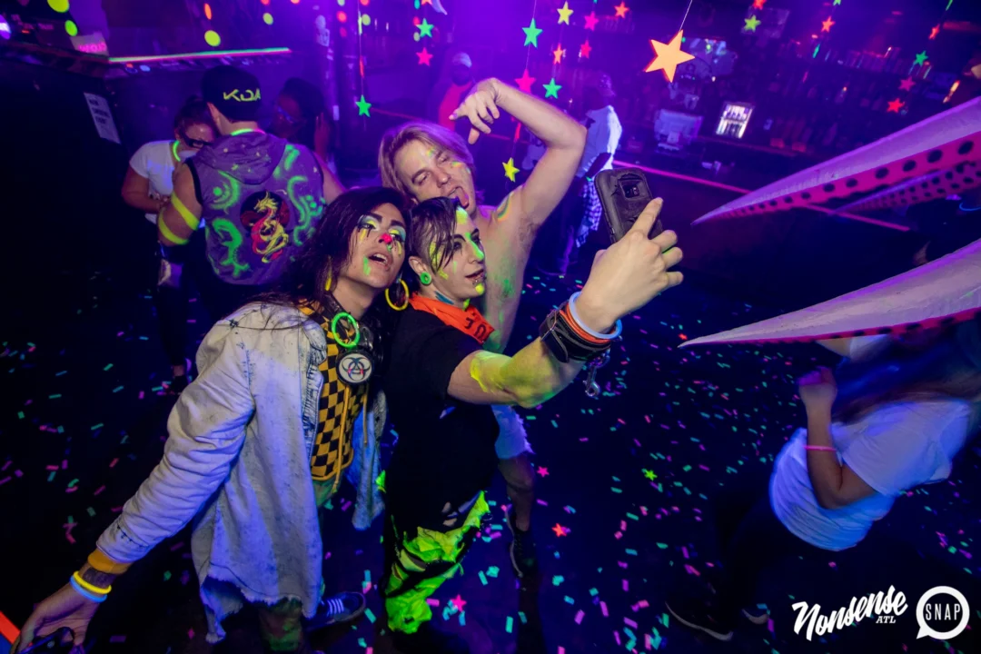 Nonsense GLOW - November 2019. The Basement - East Atlanta. Kimber was the DJ. Special decor by Tad. Photos by Oh Snap