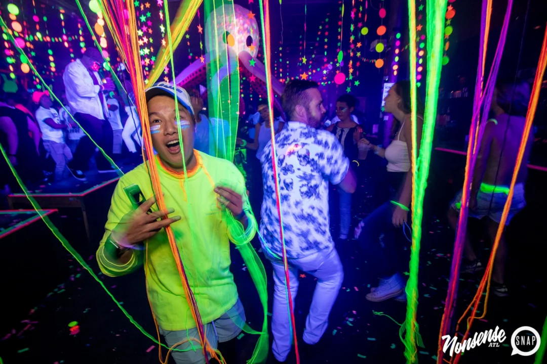 Nonsense GLOW - November 2019. The Basement - East Atlanta. Kimber was the DJ. Special decor by Tad. Photos by Oh Snap