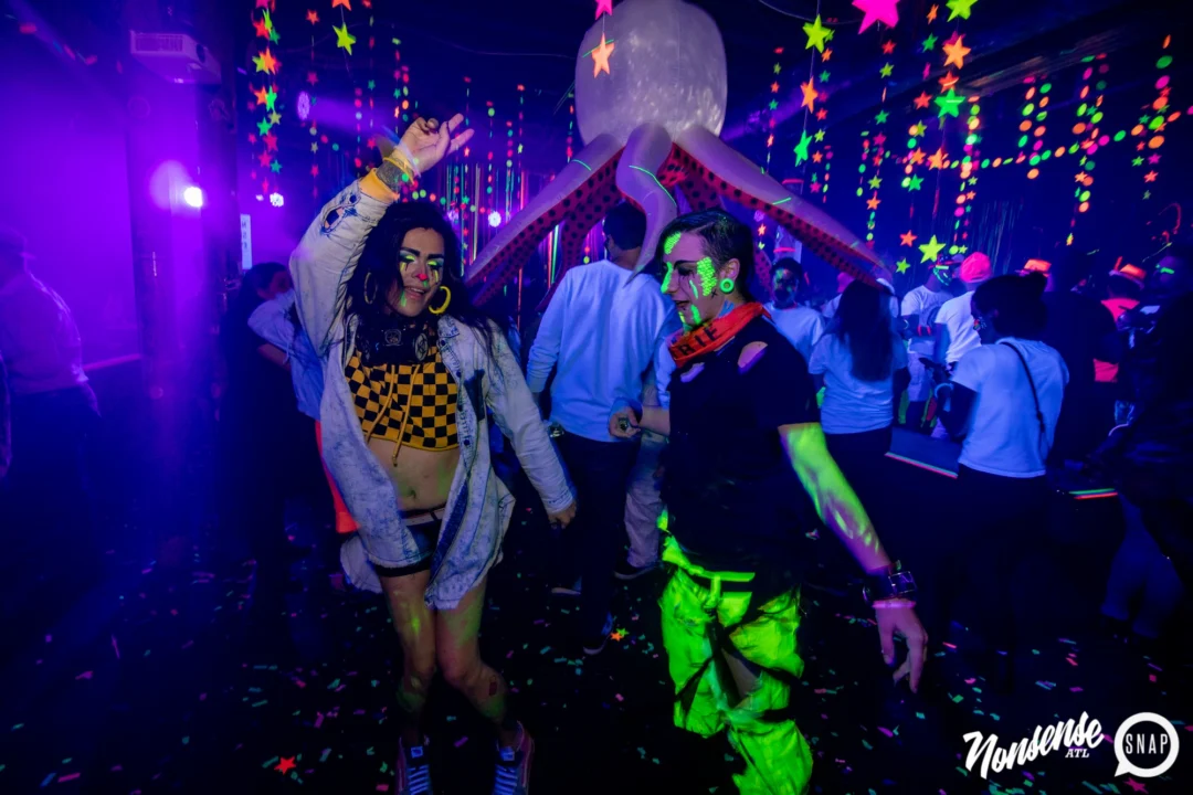 Nonsense GLOW - November 2019. The Basement - East Atlanta. Kimber was the DJ. Special decor by Tad. Photos by Oh Snap