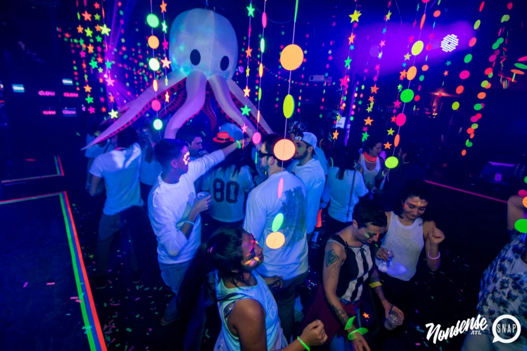 Nonsense GLOW - November 2019. The Basement - East Atlanta. Kimber was the DJ. Special decor by Tad. Photos by Oh Snap