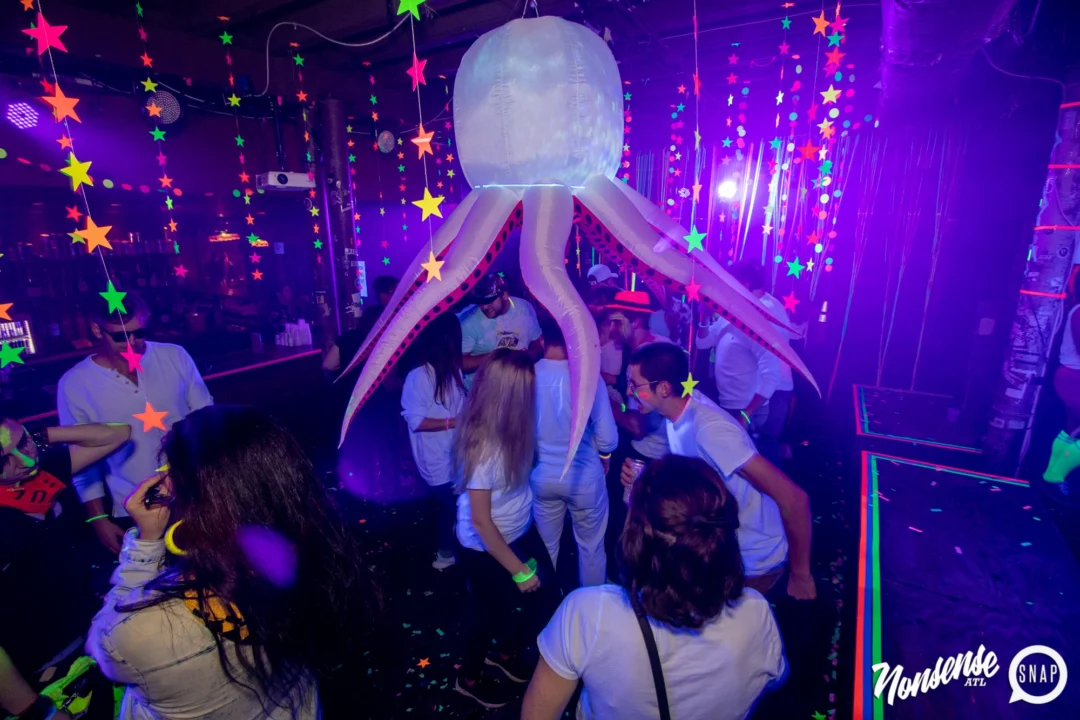 Nonsense GLOW - November 2019. The Basement - East Atlanta. Kimber was the DJ. Special decor by Tad. Photos by Oh Snap