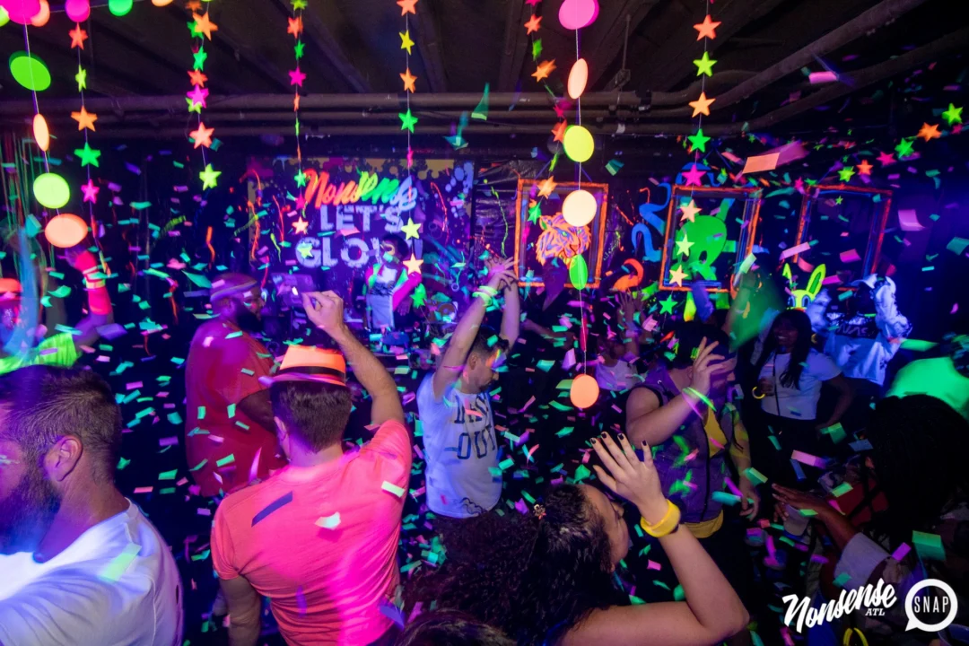 Nonsense GLOW - November 2019. The Basement - East Atlanta. Kimber was the DJ. Special decor by Tad. Photos by Oh Snap