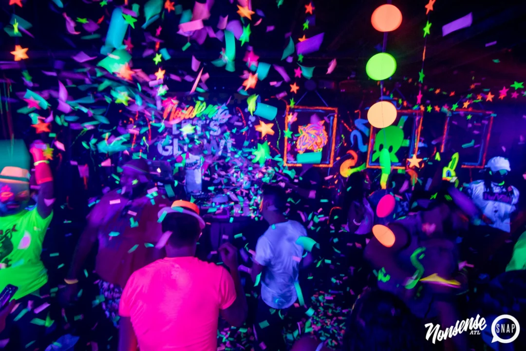 Nonsense GLOW - November 2019. The Basement - East Atlanta. Kimber was the DJ. Special decor by Tad. Photos by Oh Snap