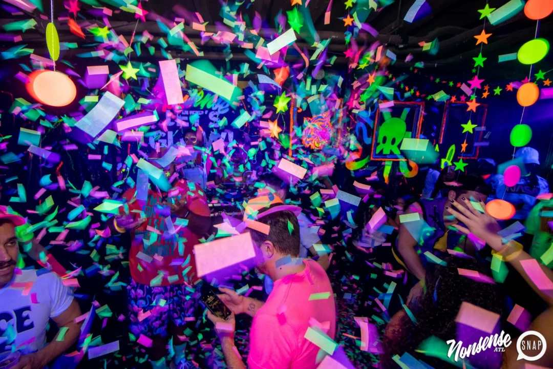 Nonsense GLOW - November 2019. The Basement - East Atlanta. Kimber was the DJ. Special decor by Tad. Photos by Oh Snap