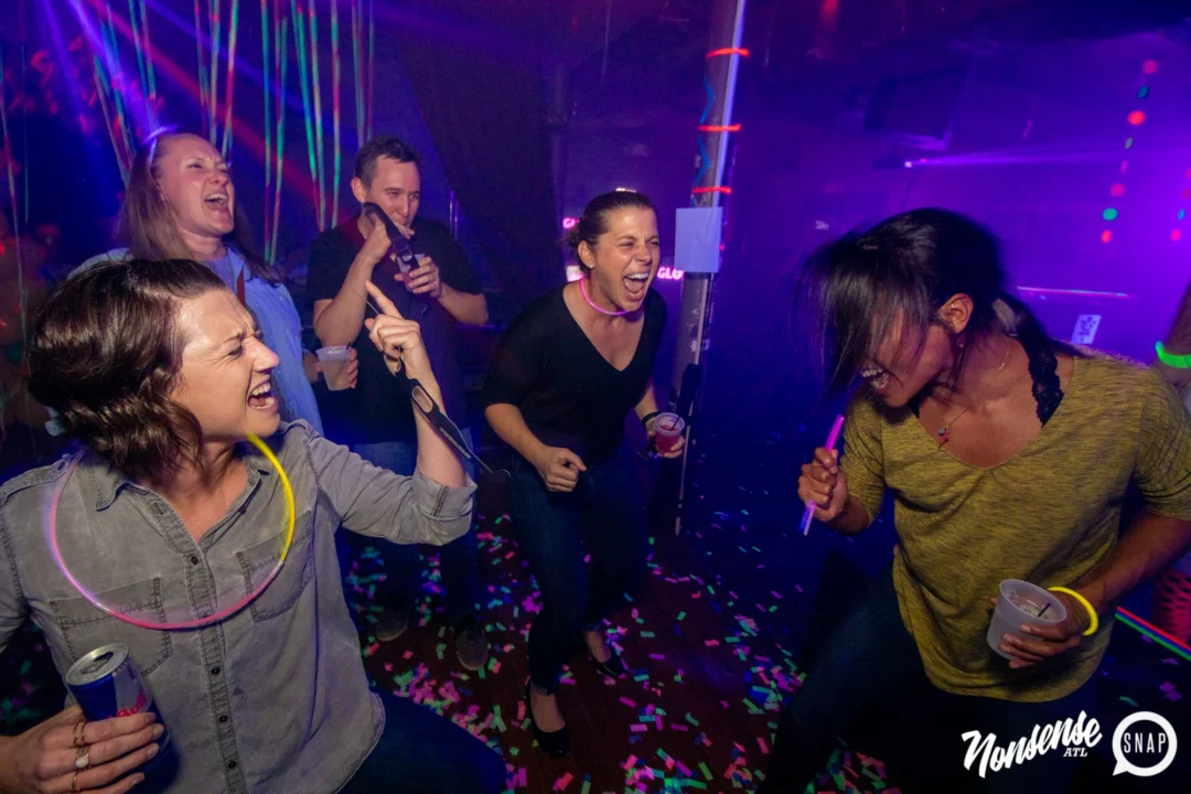 Nonsense GLOW - November 2019. The Basement - East Atlanta. Kimber was the DJ. Special decor by Tad. Photos by Oh Snap