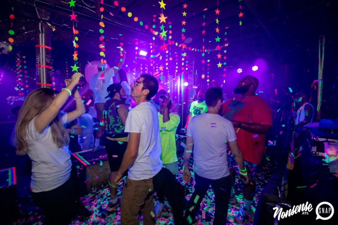 Nonsense GLOW - November 2019. The Basement - East Atlanta. Kimber was the DJ. Special decor by Tad. Photos by Oh Snap