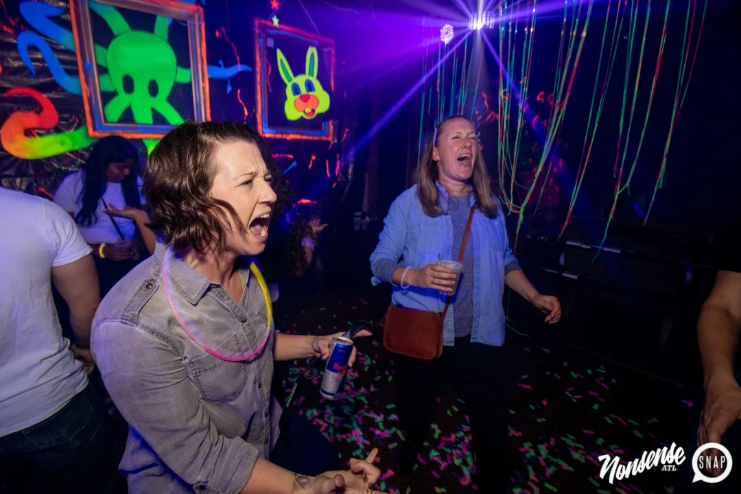 Nonsense GLOW - November 2019. The Basement - East Atlanta. Kimber was the DJ. Special decor by Tad. Photos by Oh Snap