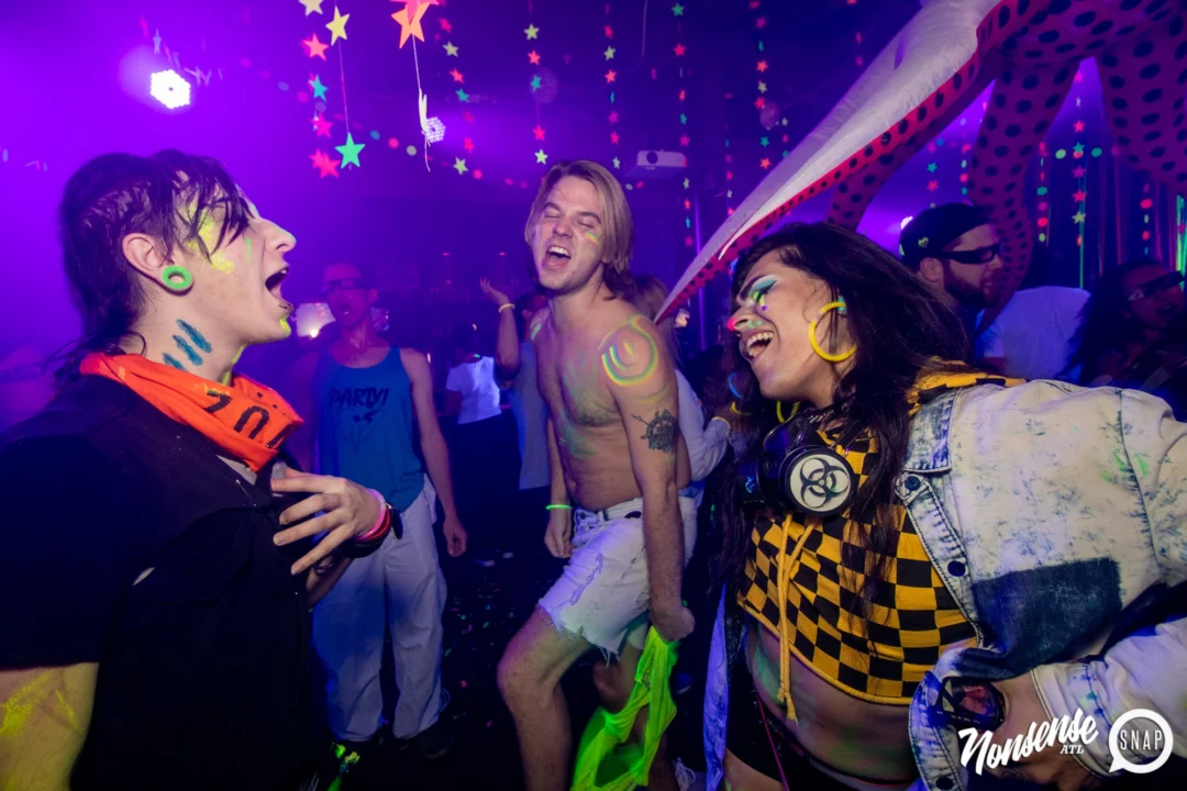 Nonsense GLOW - November 2019. The Basement - East Atlanta. Kimber was the DJ. Special decor by Tad. Photos by Oh Snap