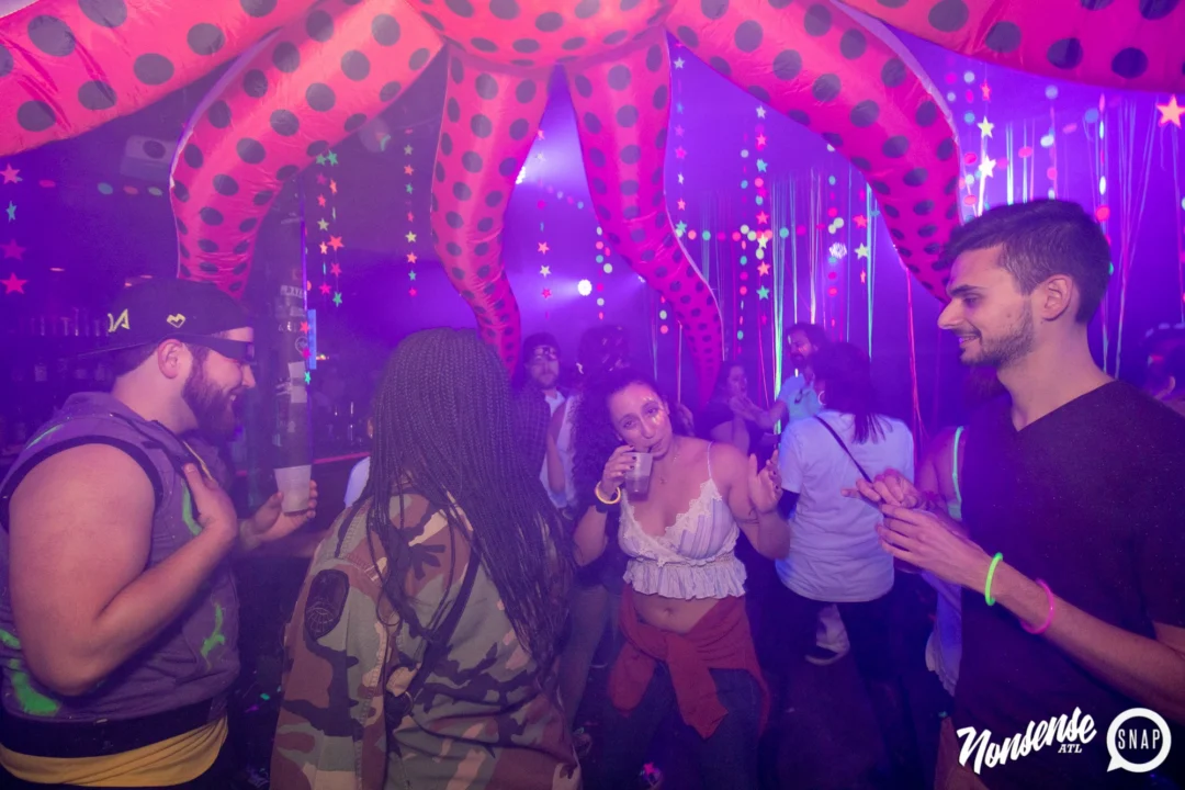 Nonsense GLOW - November 2019. The Basement - East Atlanta. Kimber was the DJ. Special decor by Tad. Photos by Oh Snap