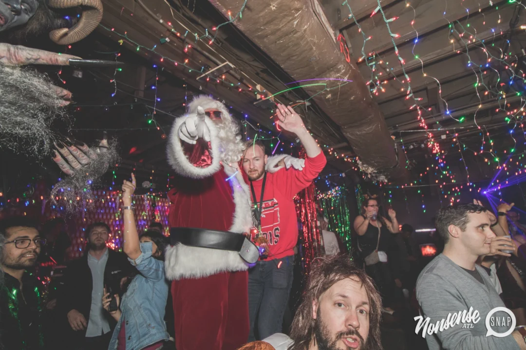 Nonsense Holiday Dance Party Spectacular 2019 at The Basement! Friday December 20, 2019. Santa! Krampus! Kimber! ALL OF THE LIGHTS! Photo by Oh Snap!