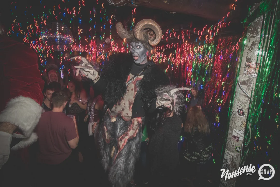 Nonsense Holiday Dance Party Spectacular 2019 at The Basement! Friday December 20, 2019. Santa! Krampus! Kimber! ALL OF THE LIGHTS! Photo by Oh Snap!