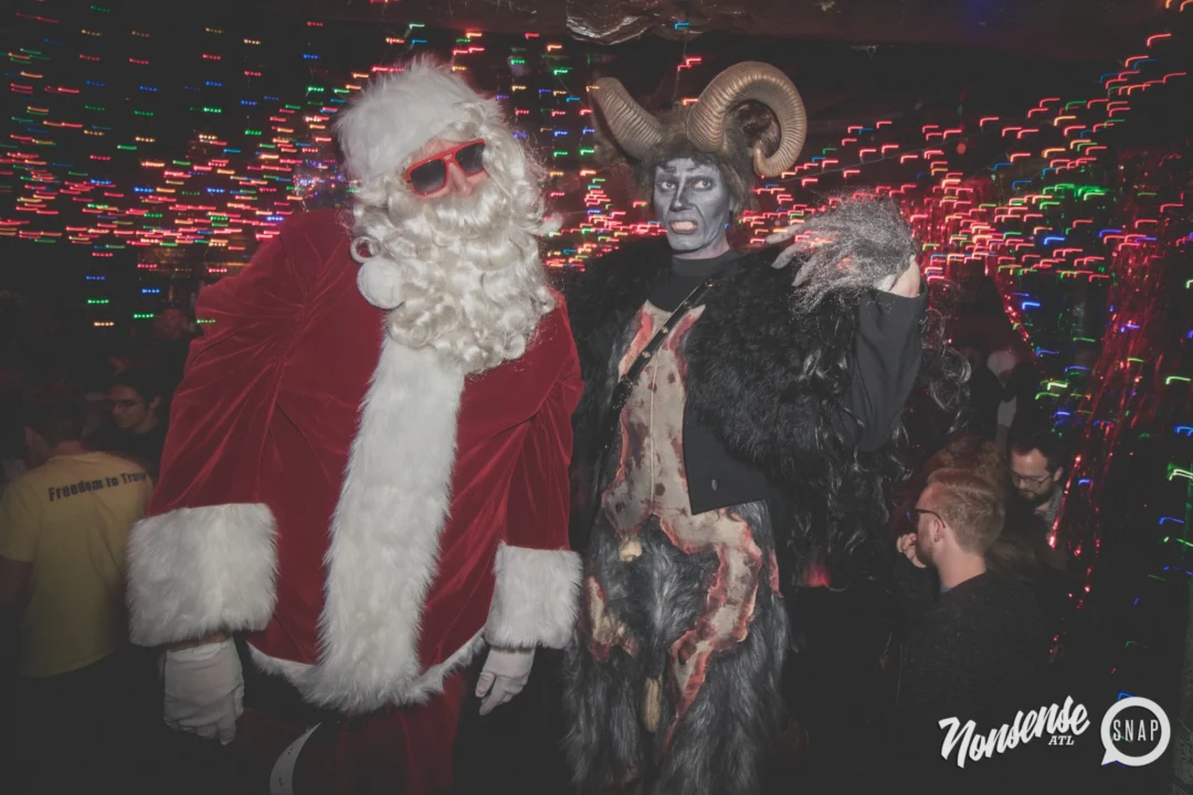 Nonsense Holiday Dance Party Spectacular 2019 at The Basement! Friday December 20, 2019. Santa! Krampus! Kimber! ALL OF THE LIGHTS! Photo by Oh Snap!