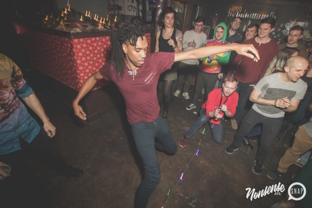 Nonsense Holiday Dance Party Spectacular 2019 at The Basement! Friday December 20, 2019. Santa! Krampus! Kimber! ALL OF THE LIGHTS! Photo by Oh Snap!