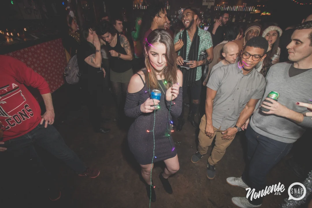 Nonsense Holiday Dance Party Spectacular 2019 at The Basement! Friday December 20, 2019. Santa! Krampus! Kimber! ALL OF THE LIGHTS! Photo by Oh Snap!