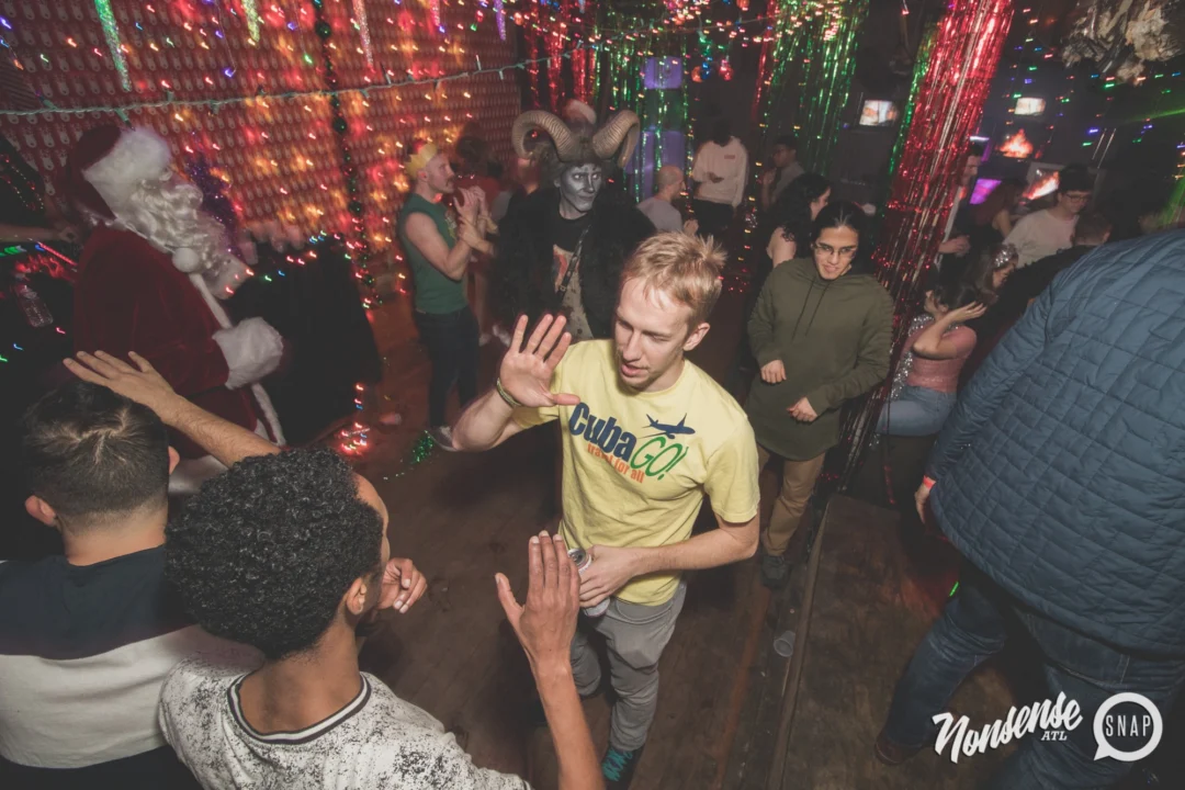 Nonsense Holiday Dance Party Spectacular 2019 at The Basement! Friday December 20, 2019. Santa! Krampus! Kimber! ALL OF THE LIGHTS! Photo by Oh Snap!