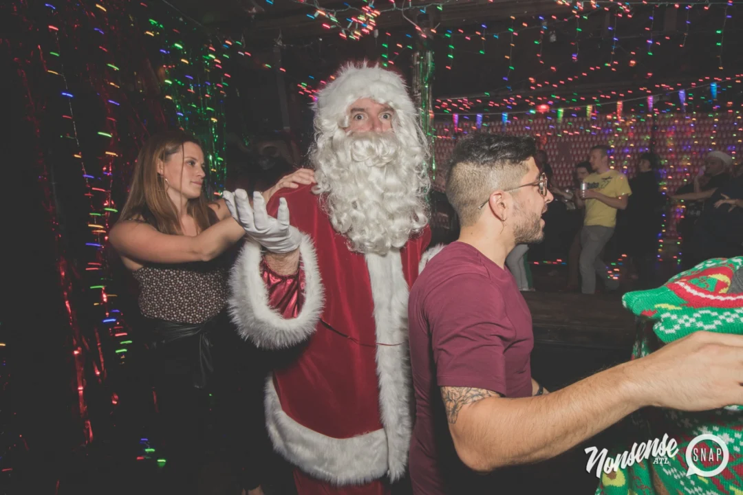 Nonsense Holiday Dance Party Spectacular 2019 at The Basement! Friday December 20, 2019. Santa! Krampus! Kimber! ALL OF THE LIGHTS! Photo by Oh Snap!