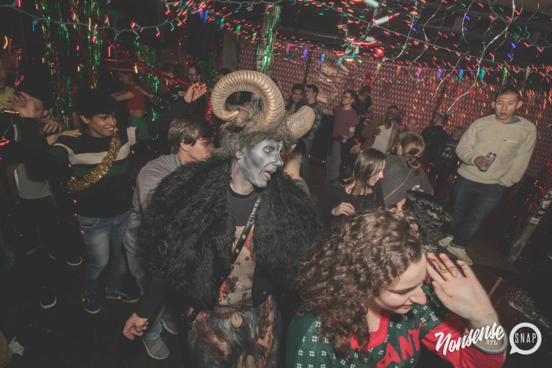 Nonsense Holiday Dance Party Spectacular 2019 at The Basement! Friday December 20, 2019. Santa! Krampus! Kimber! ALL OF THE LIGHTS! Photo by Oh Snap!