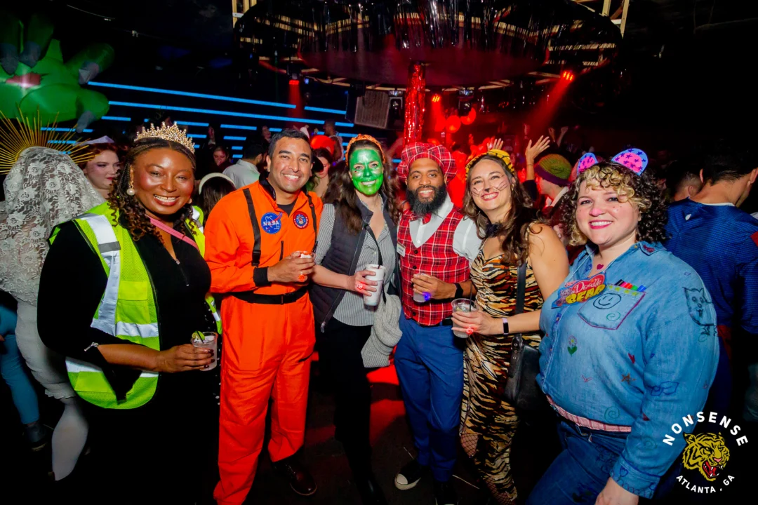 Nonsense Halloween 2025 at 404.exe - Kimber and Tom Bruno were the DJs - Photo by by @hellacurious - Decor and art installations by Scott and Tad - Monster Fortune Telling by Mystic Madison