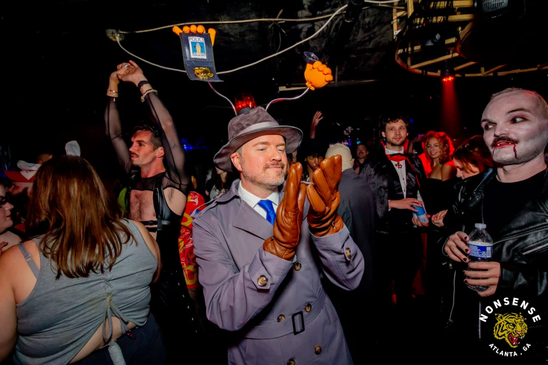 Nonsense Halloween 2025 at 404.exe - Kimber and Tom Bruno were the DJs - Photo by by @hellacurious - Decor and art installations by Scott and Tad - Monster Fortune Telling by Mystic Madison