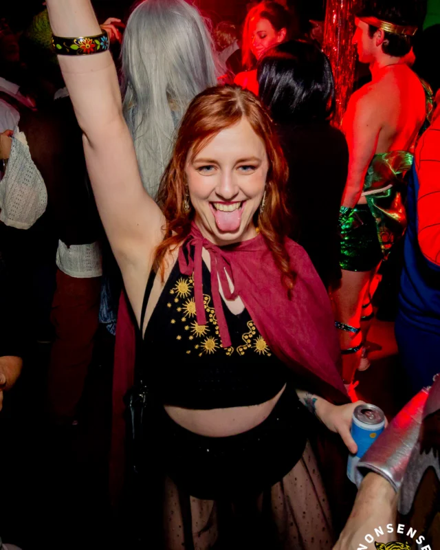 Nonsense Halloween 2025 at 404.exe - Kimber and Tom Bruno were the DJs - Photo by by @hellacurious - Decor and art installations by Scott and Tad - Monster Fortune Telling by Mystic Madison