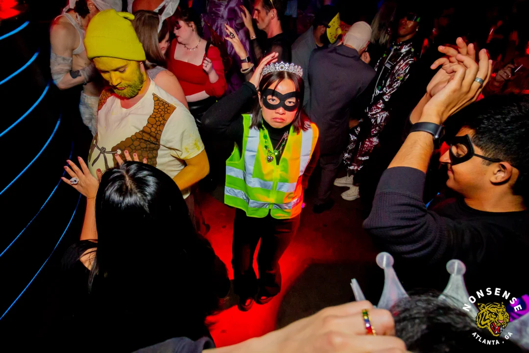 Nonsense Halloween 2025 at 404.exe - Kimber and Tom Bruno were the DJs - Photo by by @hellacurious - Decor and art installations by Scott and Tad - Monster Fortune Telling by Mystic Madison