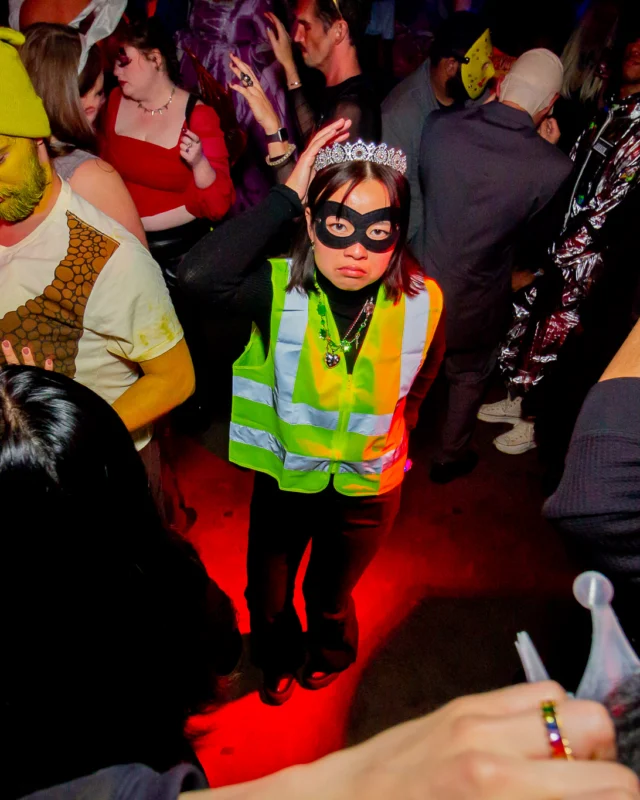 Nonsense Halloween 2025 at 404.exe - Kimber and Tom Bruno were the DJs - Photo by by @hellacurious - Decor and art installations by Scott and Tad - Monster Fortune Telling by Mystic Madison