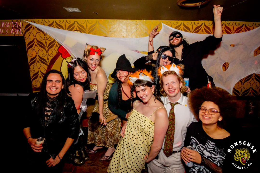 Nonsense Halloween 2025 at 404.exe - Kimber and Tom Bruno were the DJs - Photo by by @hellacurious - Decor and art installations by Scott and Tad - Monster Fortune Telling by Mystic Madison