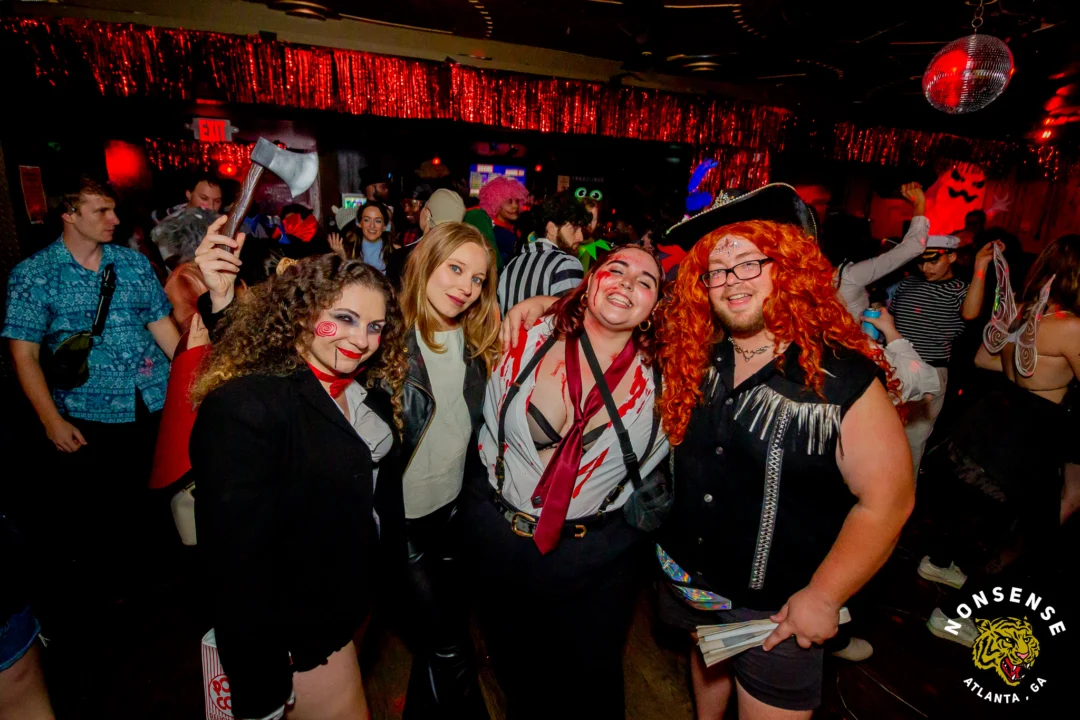 Nonsense Halloween 2025 at 404.exe - Kimber and Tom Bruno were the DJs - Photo by by @hellacurious - Decor and art installations by Scott and Tad - Monster Fortune Telling by Mystic Madison