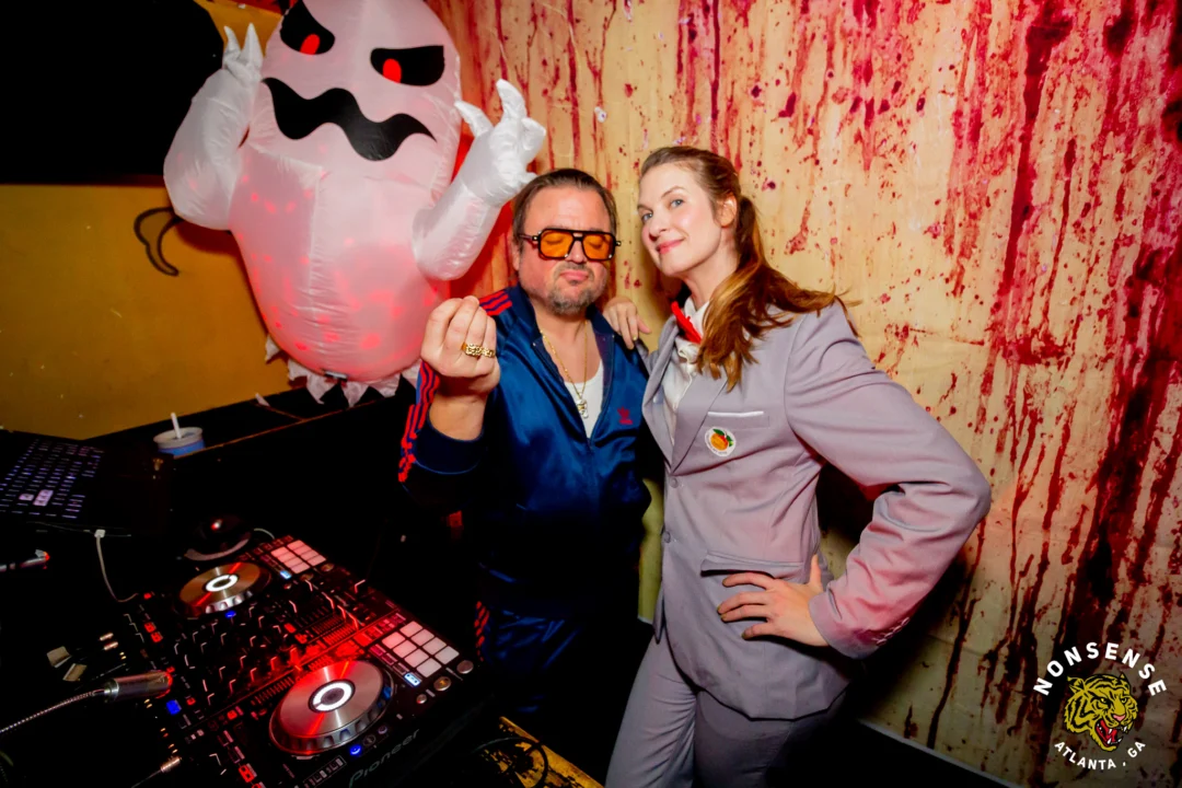 Nonsense Halloween 2025 at 404.exe - Kimber and Tom Bruno were the DJs - Photo by by @hellacurious - Decor and art installations by Scott and Tad - Monster Fortune Telling by Mystic Madison