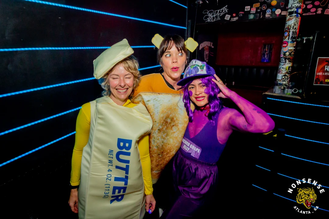 Nonsense Halloween 2025 at 404.exe - Kimber and Tom Bruno were the DJs - Photo by by @hellacurious - Decor and art installations by Scott and Tad - Monster Fortune Telling by Mystic Madison