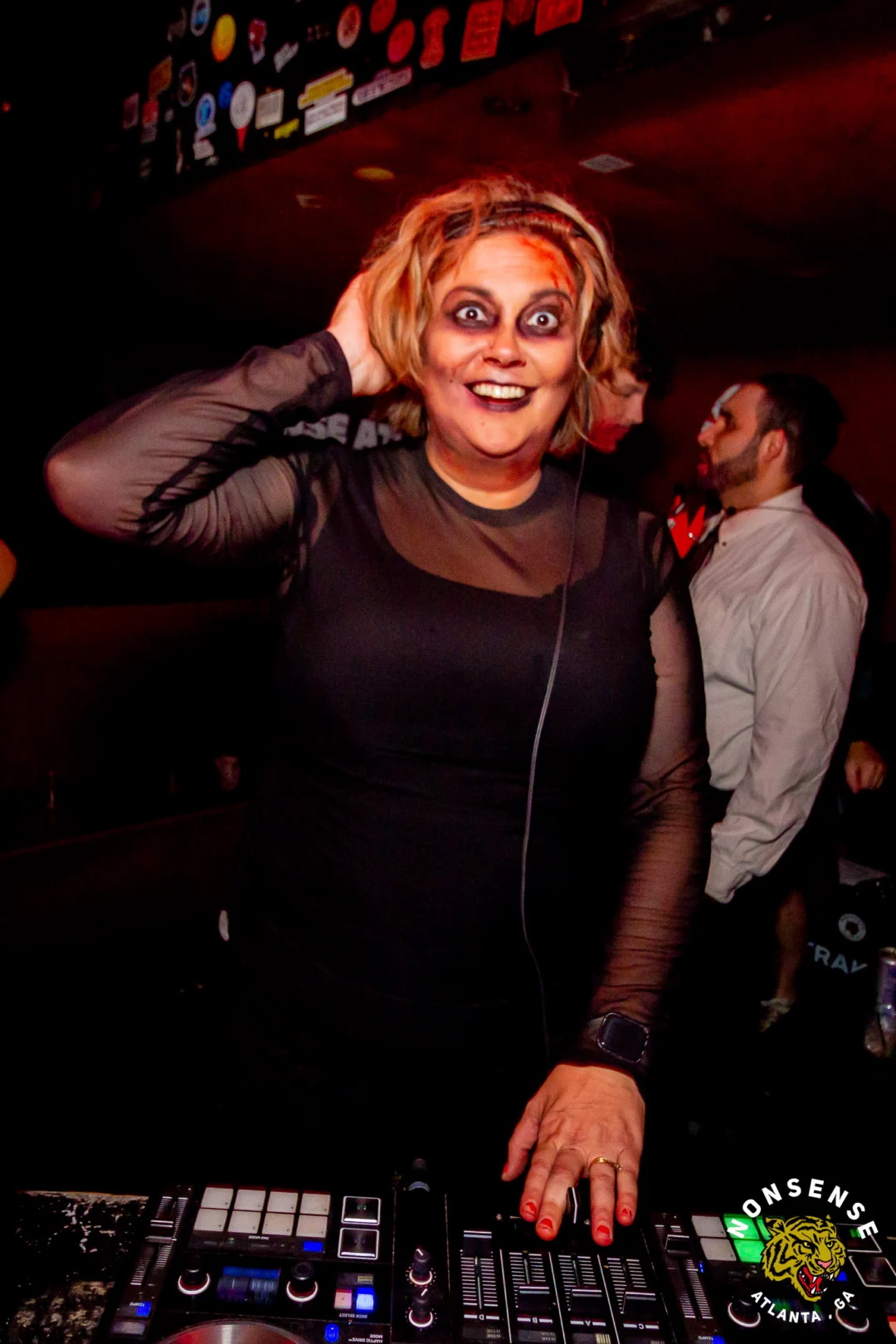 Nonsense Halloween 2025 at 404.exe - Kimber and Tom Bruno were the DJs - Photo by by @hellacurious - Decor and art installations by Scott and Tad - Monster Fortune Telling by Mystic Madison