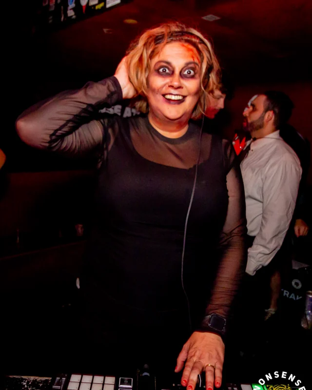 Nonsense Halloween 2025 at 404.exe - Kimber and Tom Bruno were the DJs - Photo by by @hellacurious - Decor and art installations by Scott and Tad - Monster Fortune Telling by Mystic Madison